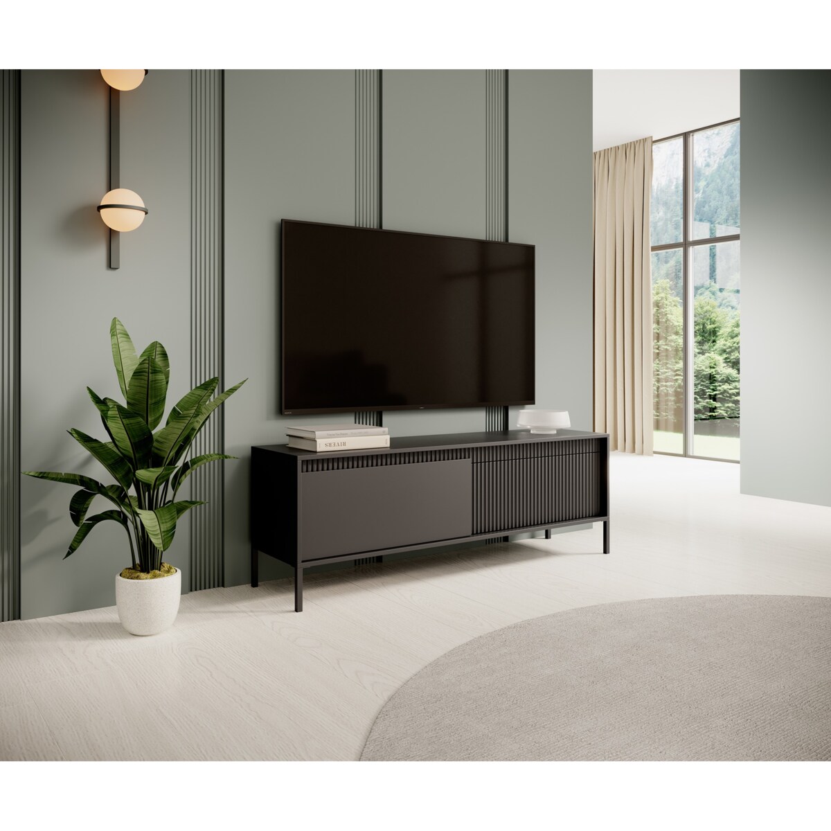 Szafka RTV 153 2D ENSO czarna na metalowych nóżkach