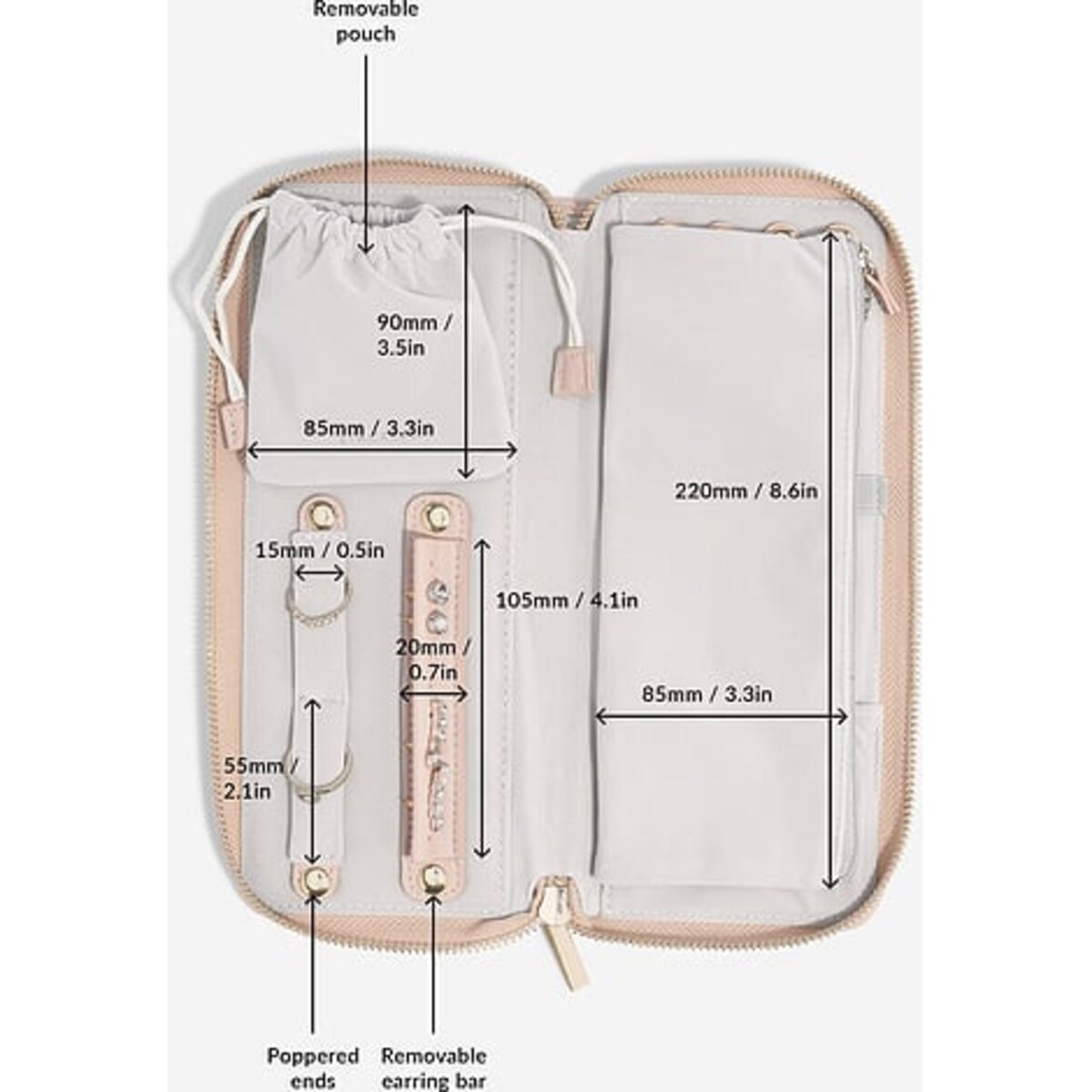 Pudełko podróżne na biżuterię z miejscem na pierścionki Stackers grejpfrutowe