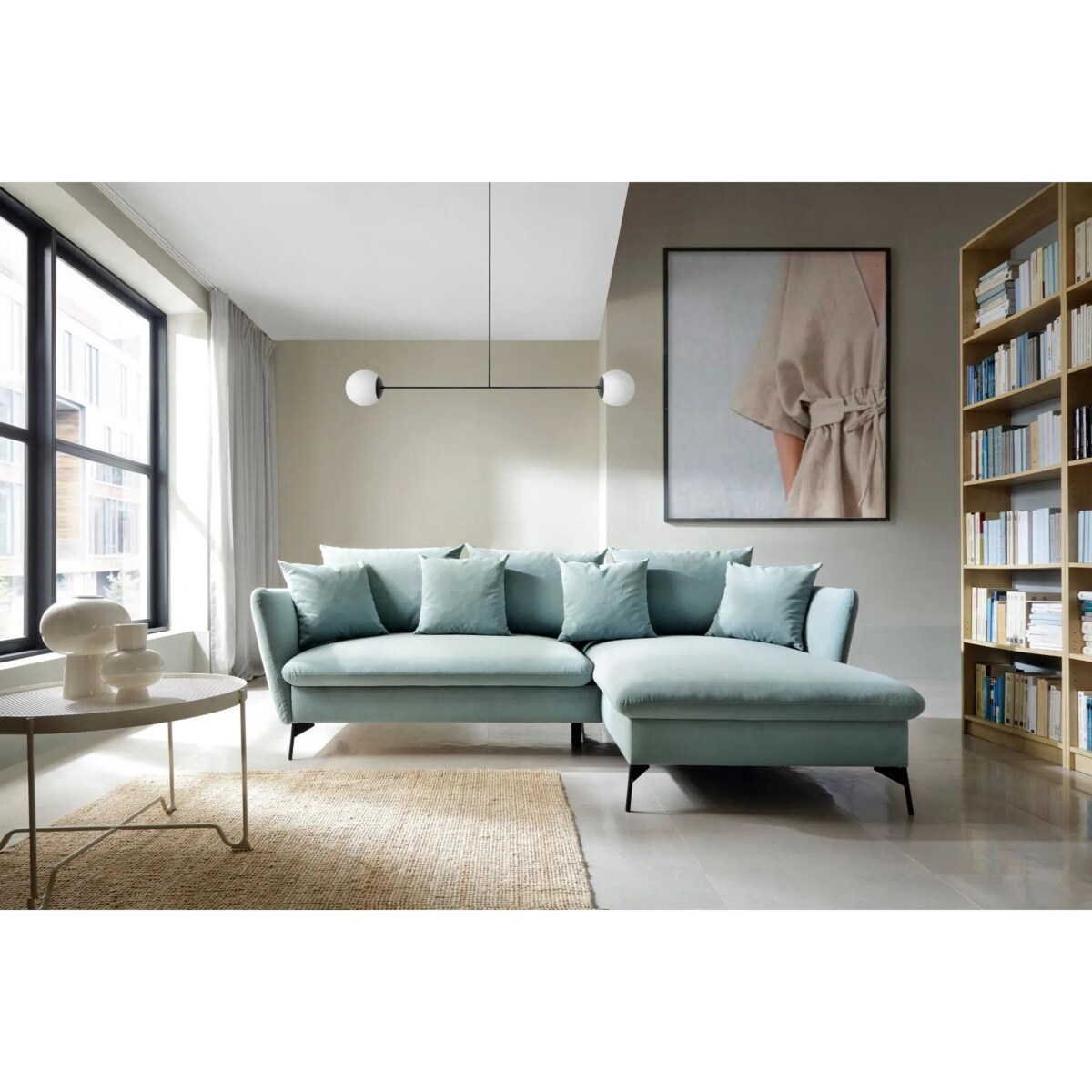 Narożnik z funkcją spania LINDA VELVET miętowy prawy/lewy