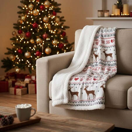 Dwustronny koc świąteczny, 130 x 160 cm