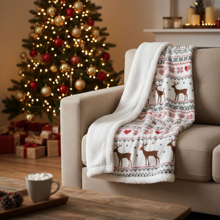 Dwustronny koc świąteczny, 130 x 160 cm