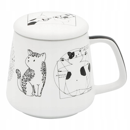 Kubek z uchwytem nierdzewnym zaparzaczem i pokrywką CAT ARTIST z motywem kota 400ml do naparów - prezent dla koleżanki przyjaciółki żony babci mamy