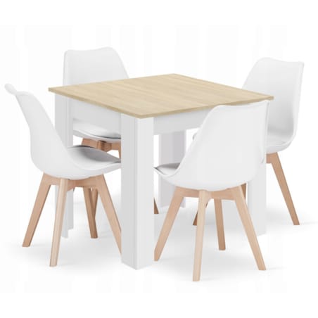 Zestaw Stół Do Jadalni Kuchni Salonu Biura Kwadratowy 80X80 Dąb Sonoma + 4 Krzesła Mark Białe