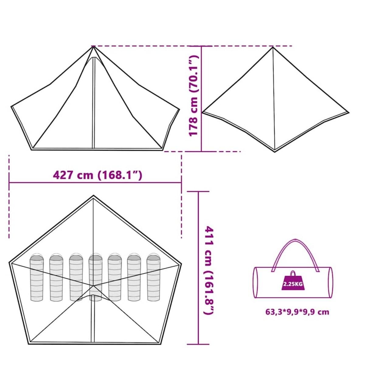 vidaXL Namiot rodzinny tipi, 7-os., szaro-pomarańczowy, wodoszczelny