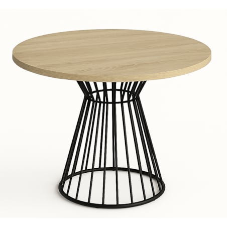 Okrągły stół Reo do salonu z metalową podstawą, blat 110 cm- dąb sonoma