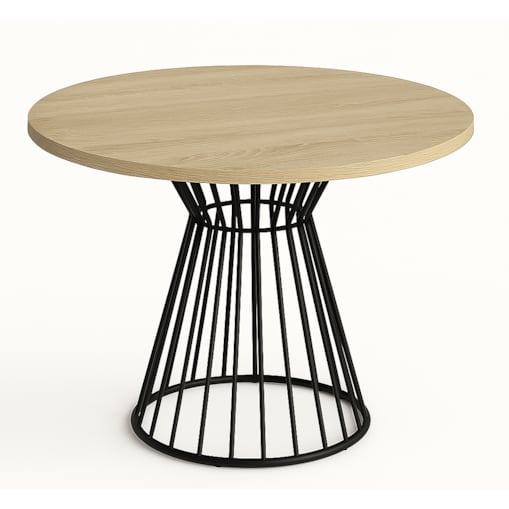 Okrągły stół Reo do salonu z metalową podstawą, blat 110 cm- dąb sonoma