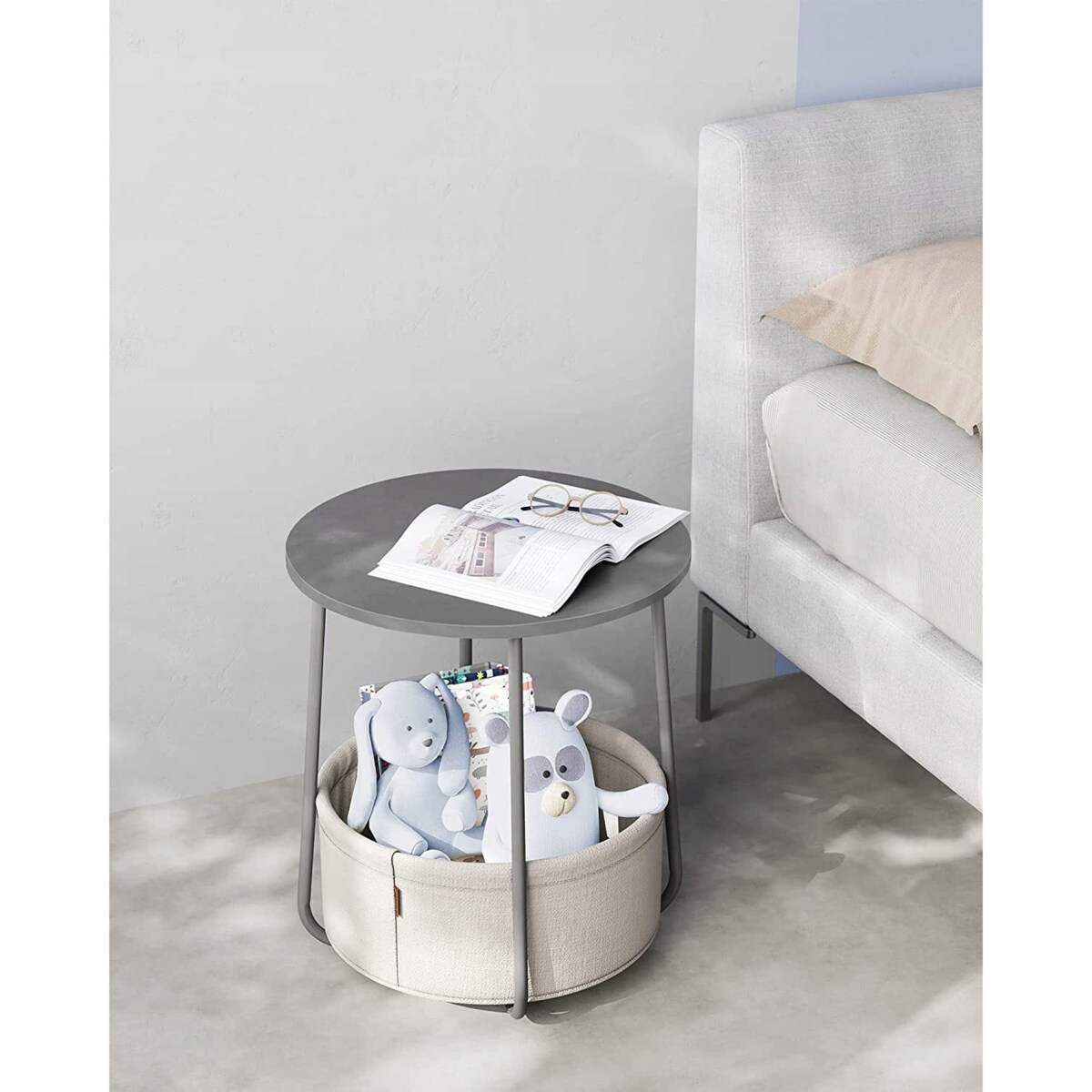 Stolik Szafka Nocna Kosz 45X50 Cm Cementowy Szary, Mleczna Biel