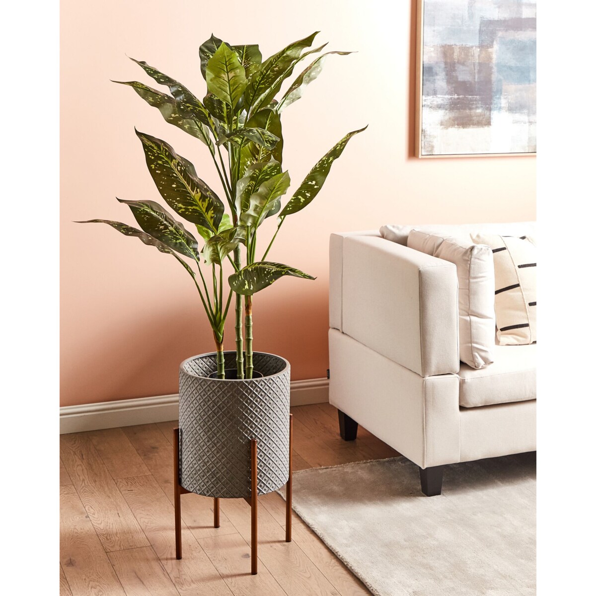 Doniczka na stojaku metalowa 31 x 31 x 52 cm szara ALATUM