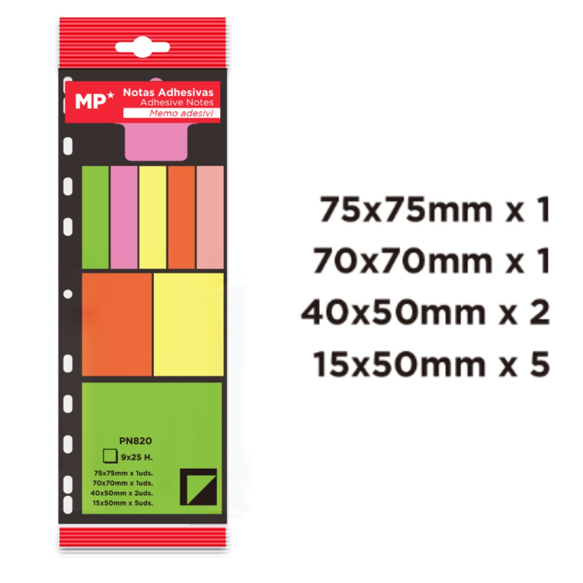 Karteczki samoprzylepne, zakładki indeksujące zestaw 9x25 k MP PN820