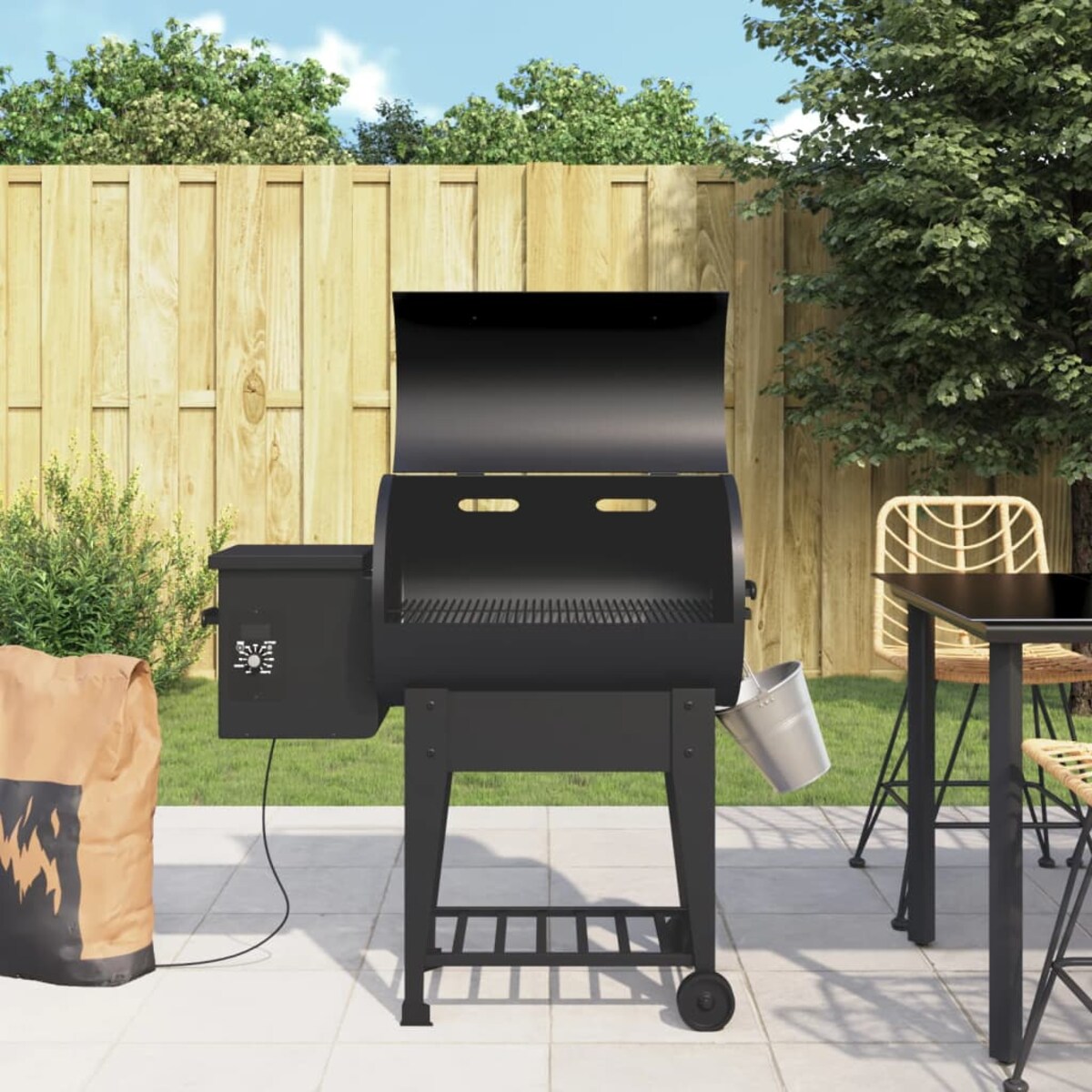 vidaXL Grill na pellet, z dolną półką, czarny, 94 cm, żelazo