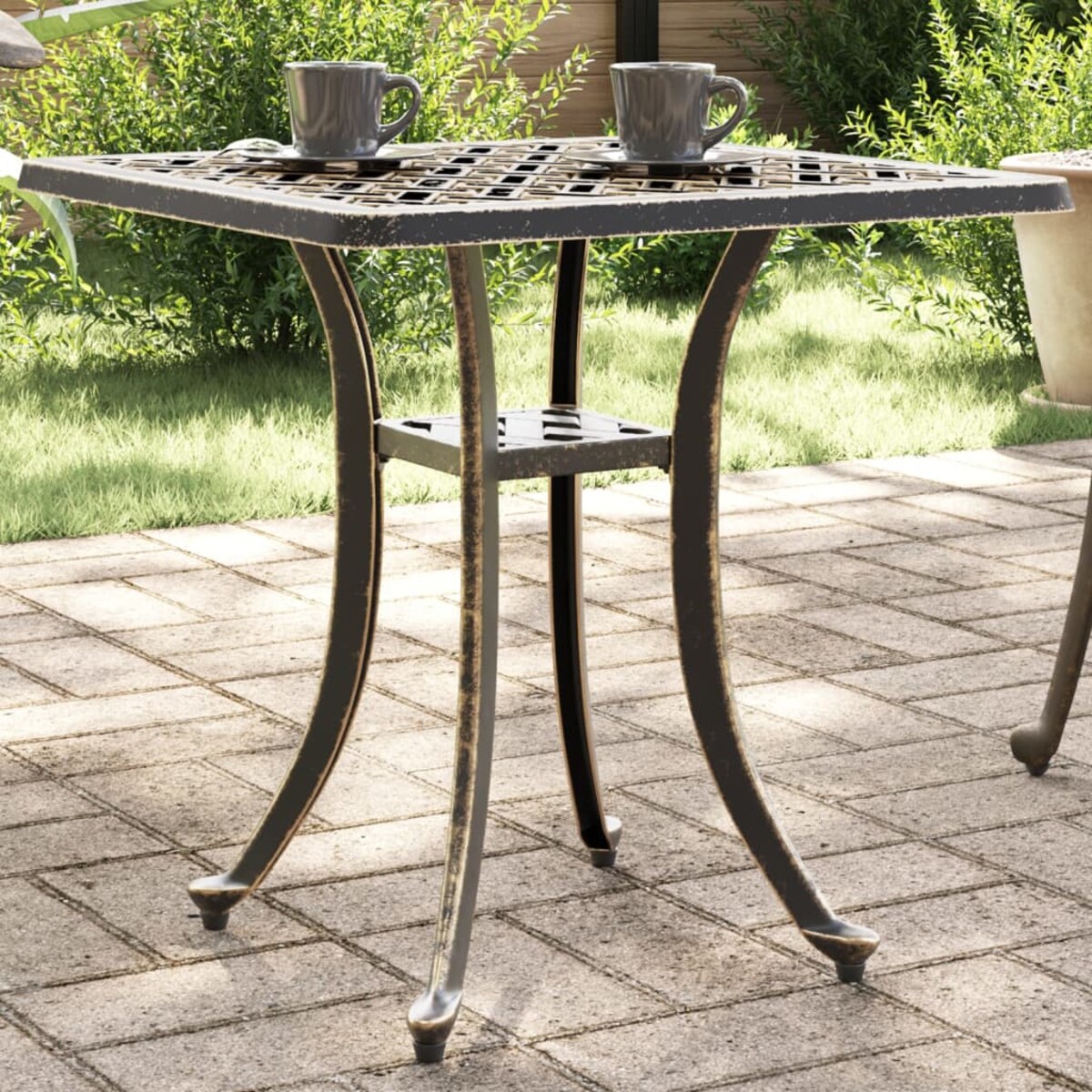 vidaXL Stolik ogrodowy, brąz, 53x53x53 cm, odlewane aluminium