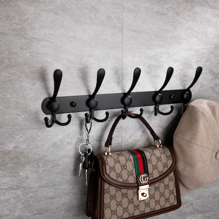 Wieszak ścienny do przedpokoju na ubrania akcesoria czarny haczyki