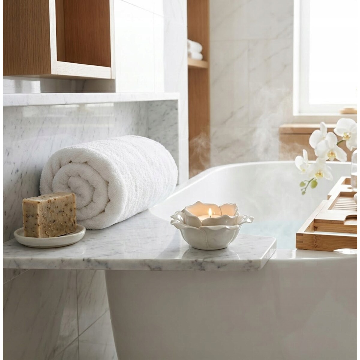 ŚWIECZNIK NA TEALIGHT KWIAT CERAMICZNY BIAŁY OZDOBA DEKORACJA NA PREZENT