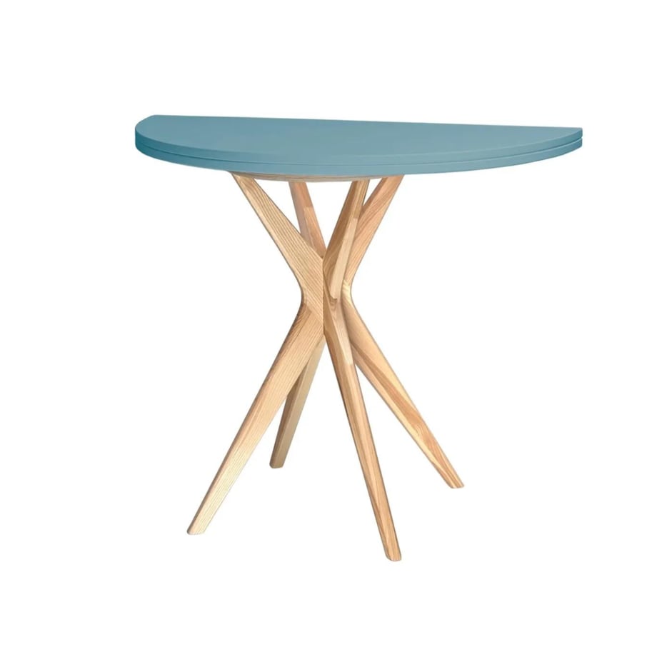 Stół półokrągły CUTTI 90x90 rozkładany jasny niebieski/jesion