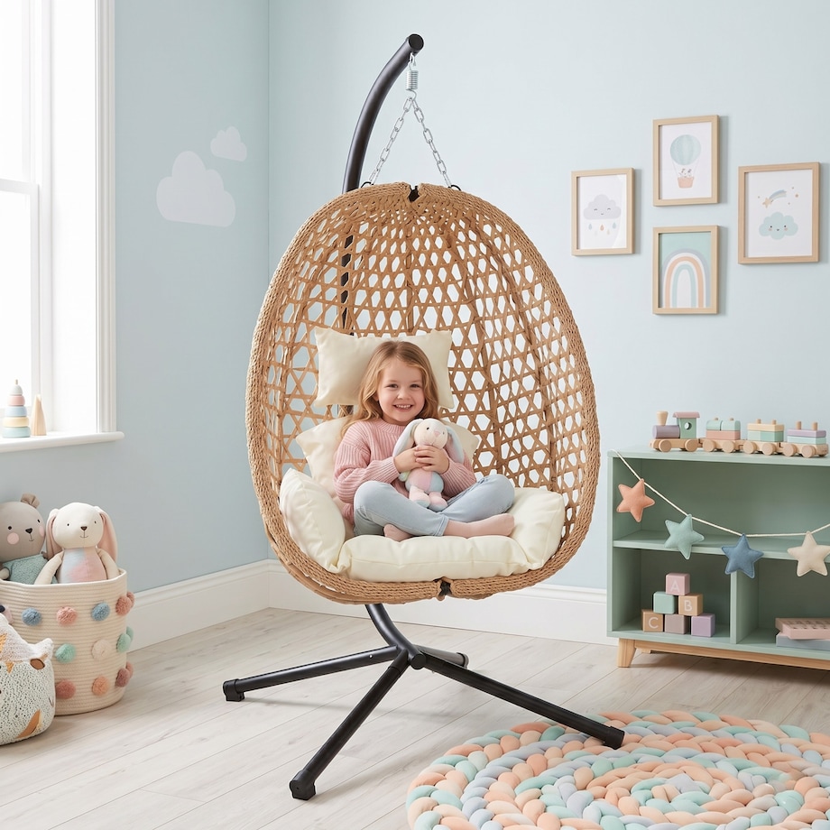 Fotel wiszący styl boho kokon ogrodowy składany poduszki FUNFIT GARDEN