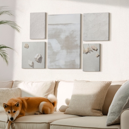 Zestaw 5 obrazów na płótnie - Piasek kamienie boho tekstura - beżowy