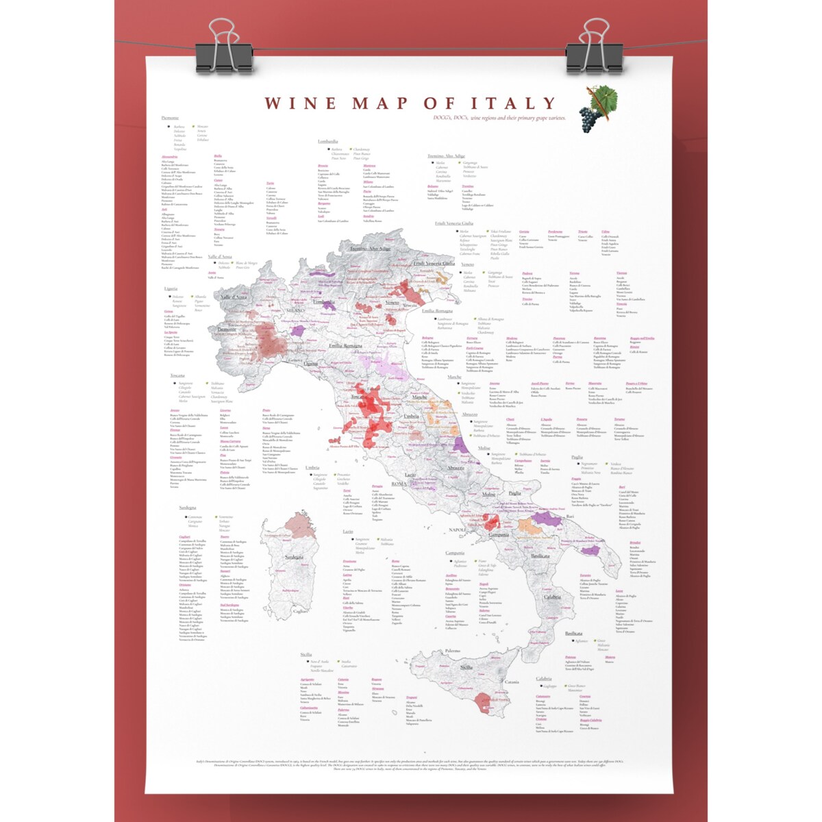 plakat WŁOCHY regiony winiarskie 50x70cm