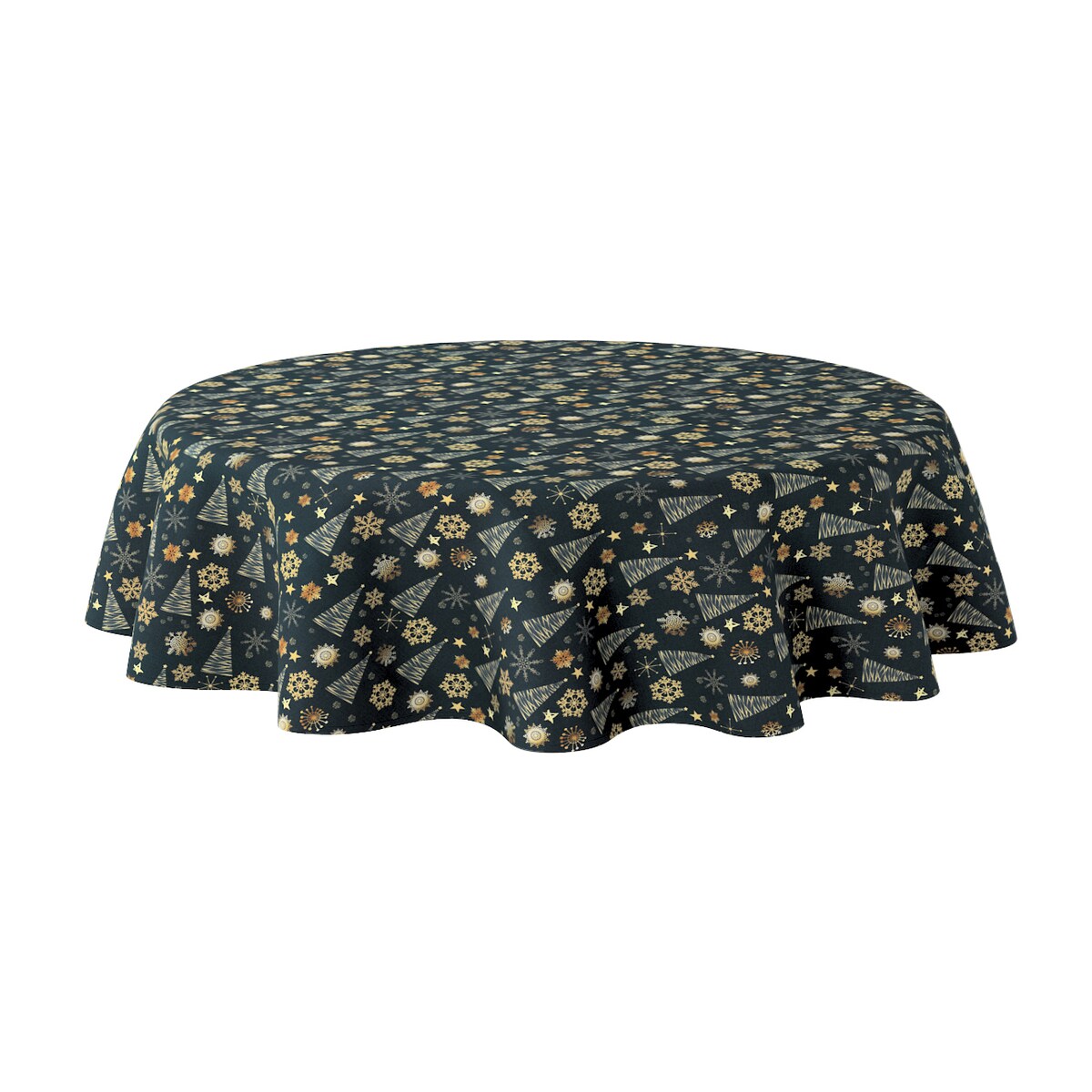 Obrus okrągły 130 x 130 cm złoty wzór na czarnym tle