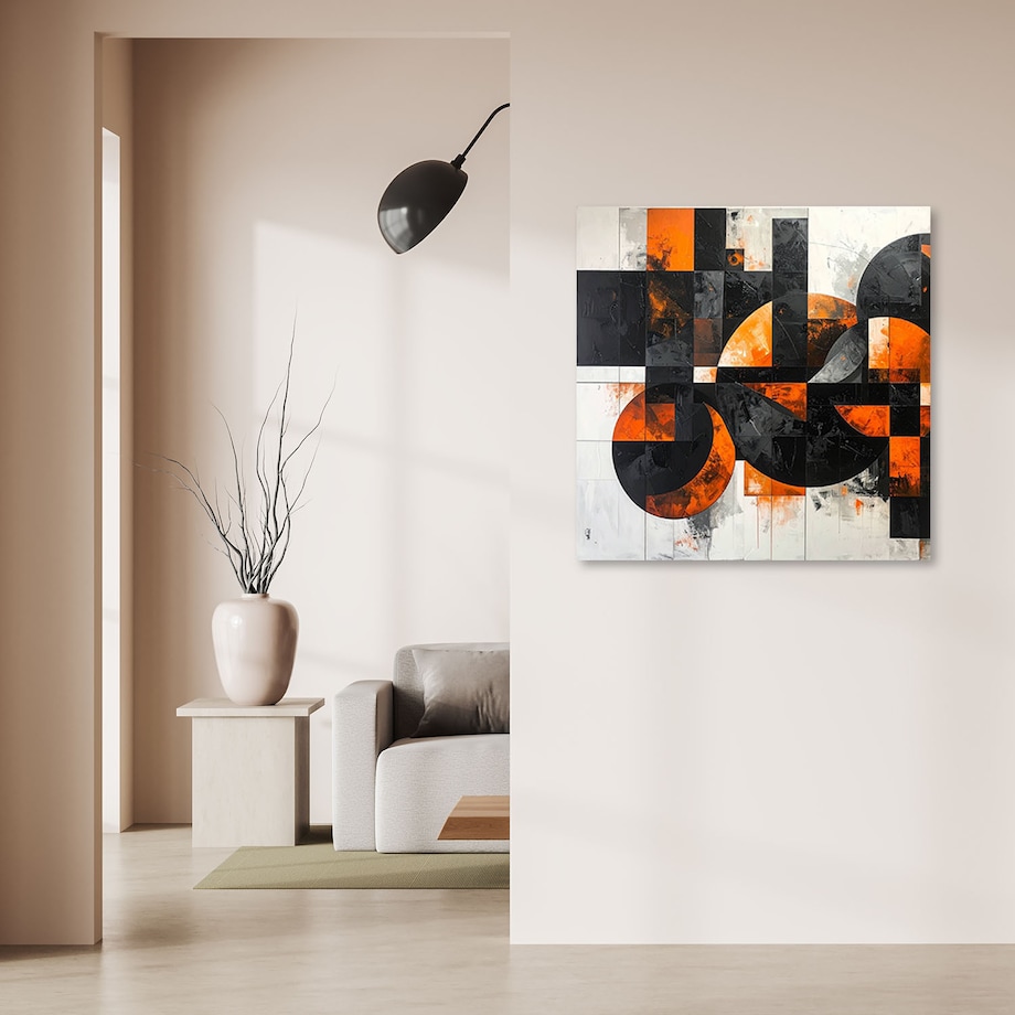 Obraz do salonu pokoju biura, Abstrakcja koła kształty czarno pomarańczowy