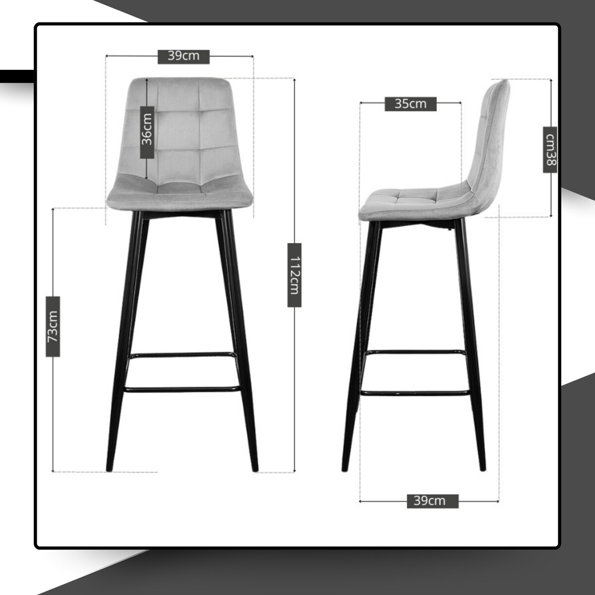 Hoker do wyspy welurowy szary z podnóżkiem