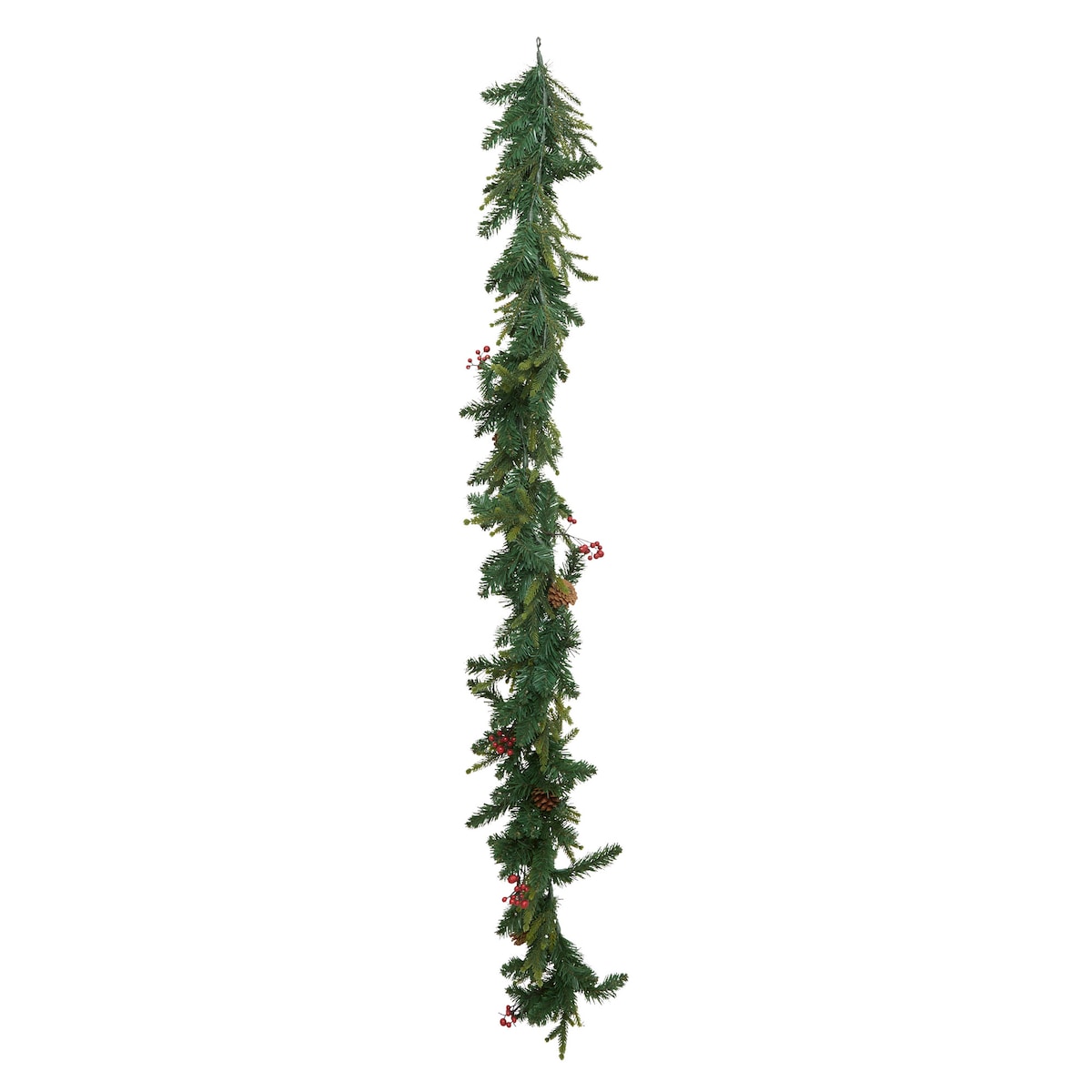 Girlanda świąteczna, choinka z jagodami i szyszkami, 180 cm, LED, kolor zielony, tworzywo sztuczne