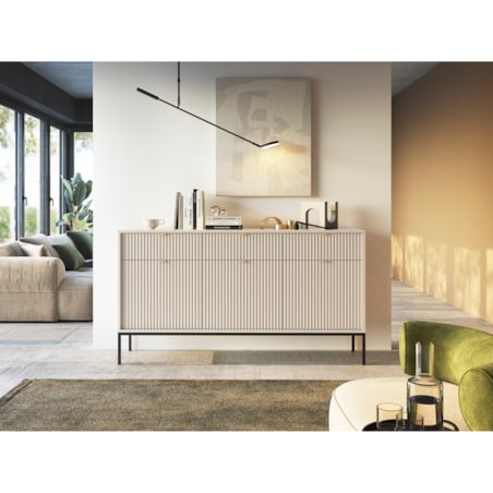 Nowoczesna komoda ryflowana NEW KSZ154 - kaszmirowa + st. czarny