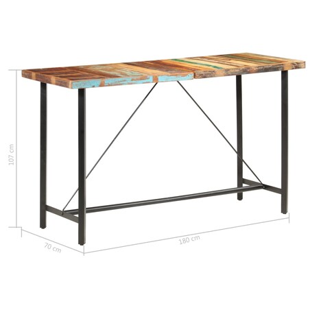 vidaXL Stolik barowy, 180x70x107 cm, lite drewno z odzysku