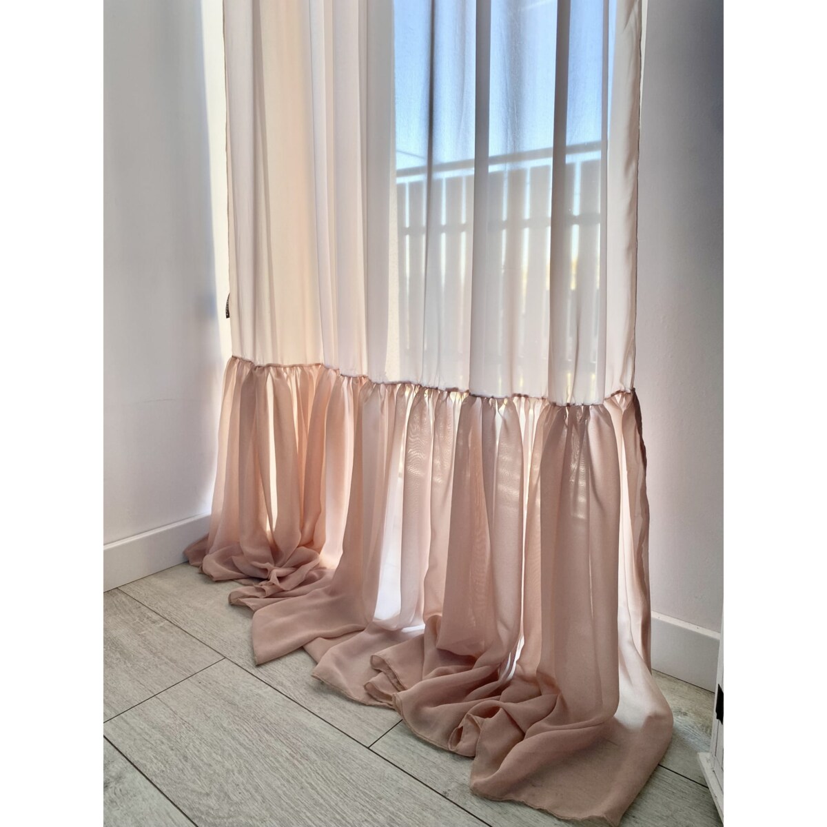 Firana Zasłona Z Ozdobną Falbanką Szyfonowa Do Salonu Na Okno Beżowa 250X140 Cm