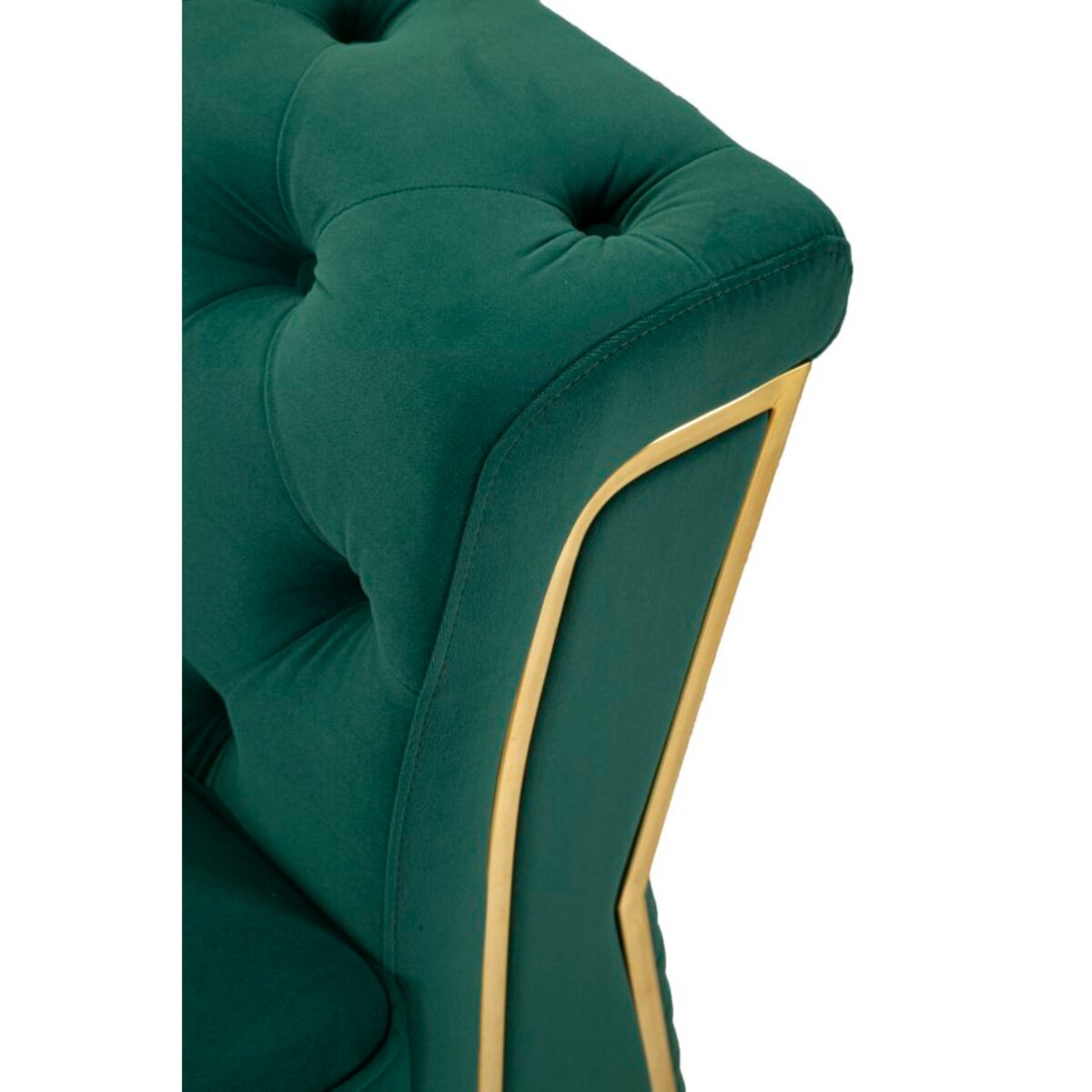 Sofa Emy, kolor zielony i złoty, poliester, drewno eukaliptusowe, drewno sosnowe, sklejka i metal, 162 x 83 x 76 cm, do salonu, Mauro Ferretti