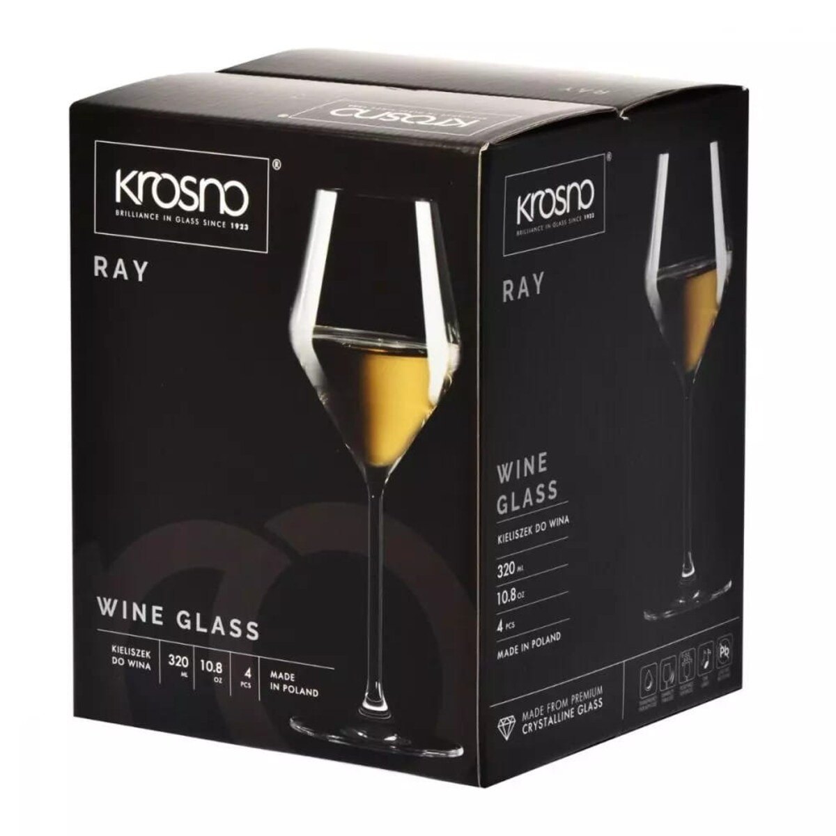 Kieliszki do Wina Białego Czerwonego Ray Krosno 4 x 320 ml Szkło Eleganckie