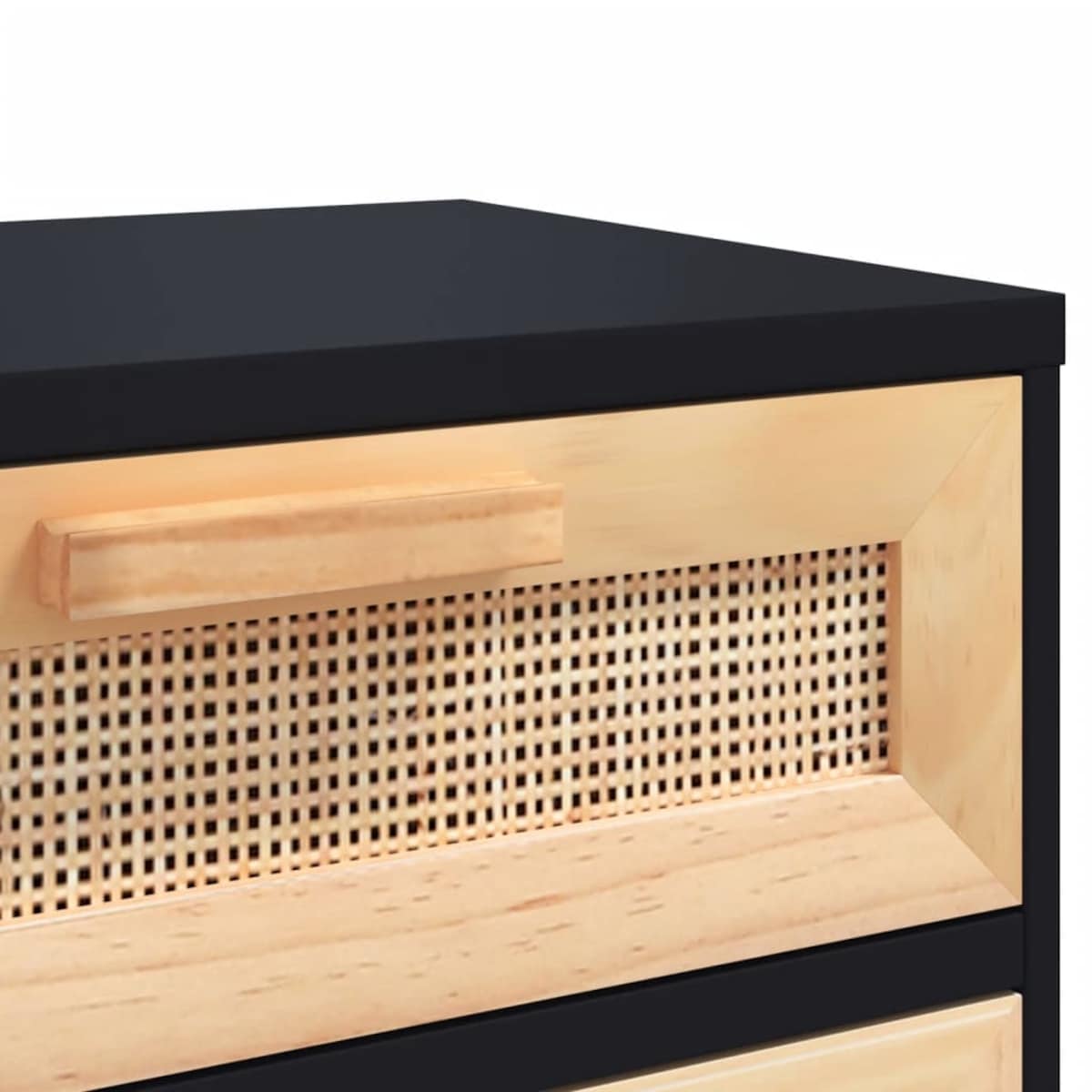 vidaXL Szafki nocne, 2 szt., czarne, lite drewno sosnowe i rattan