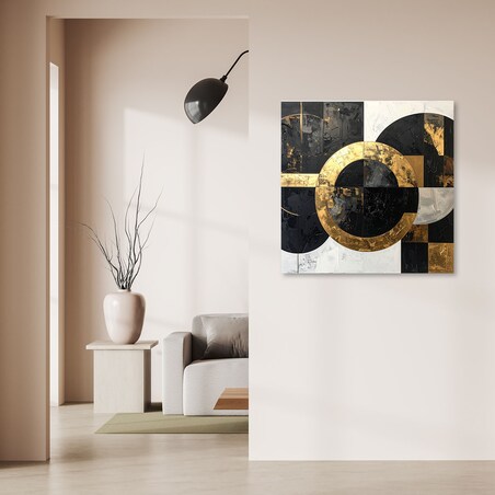 Obraz do salonu kuchni biura, Abstrakcja tekstura koła kształty czarno złoty