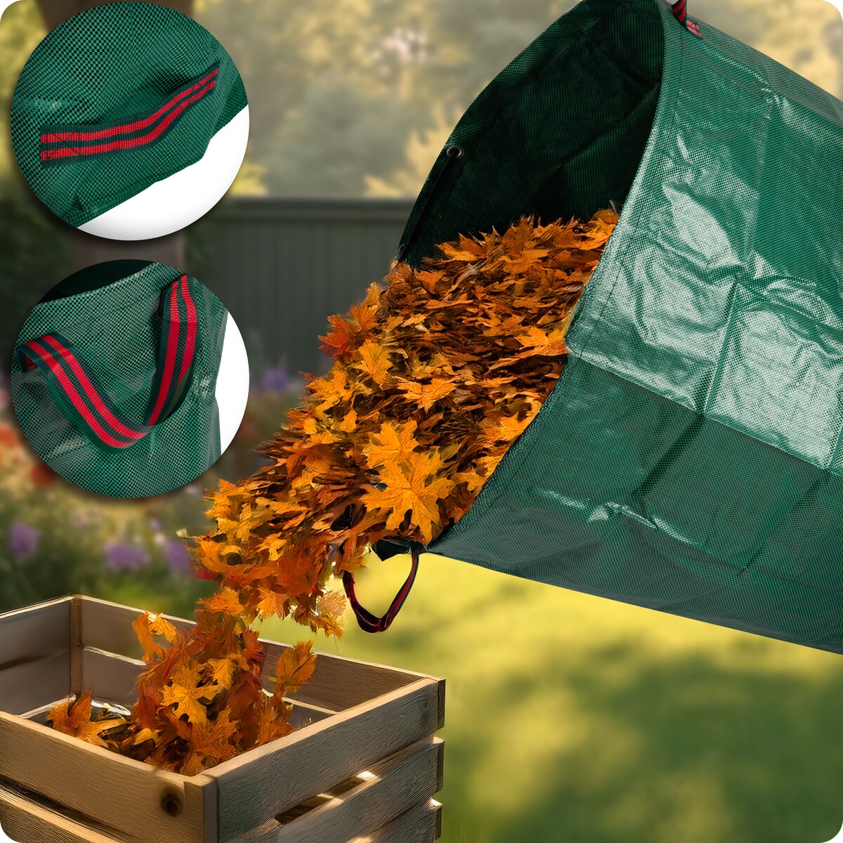 Kosz ogrodowy worek na liście trawę odpady 272l składany z uchwytami Plonos