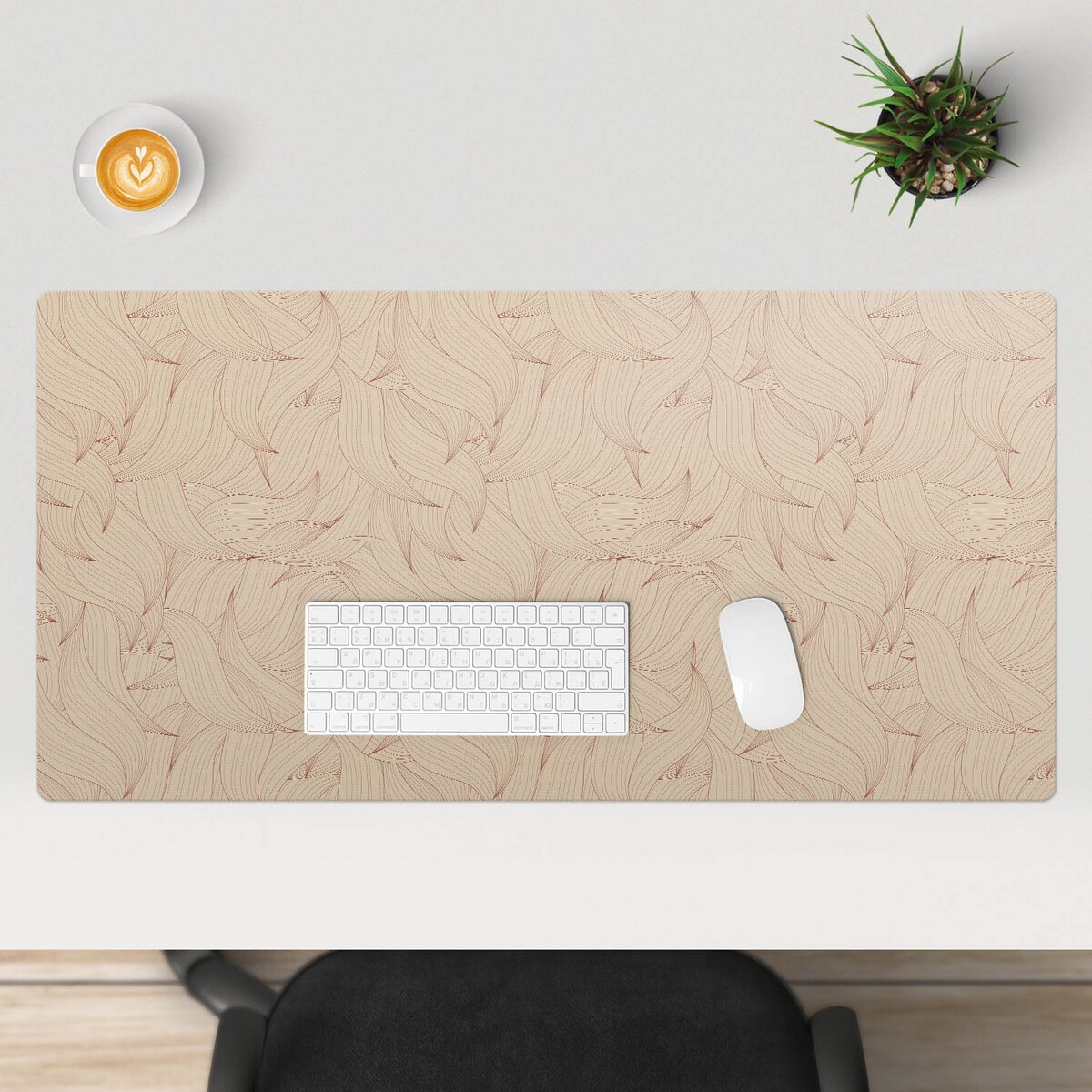 Beżowa mata na biurko Faliste linie abstrakcji, 100x50 cm