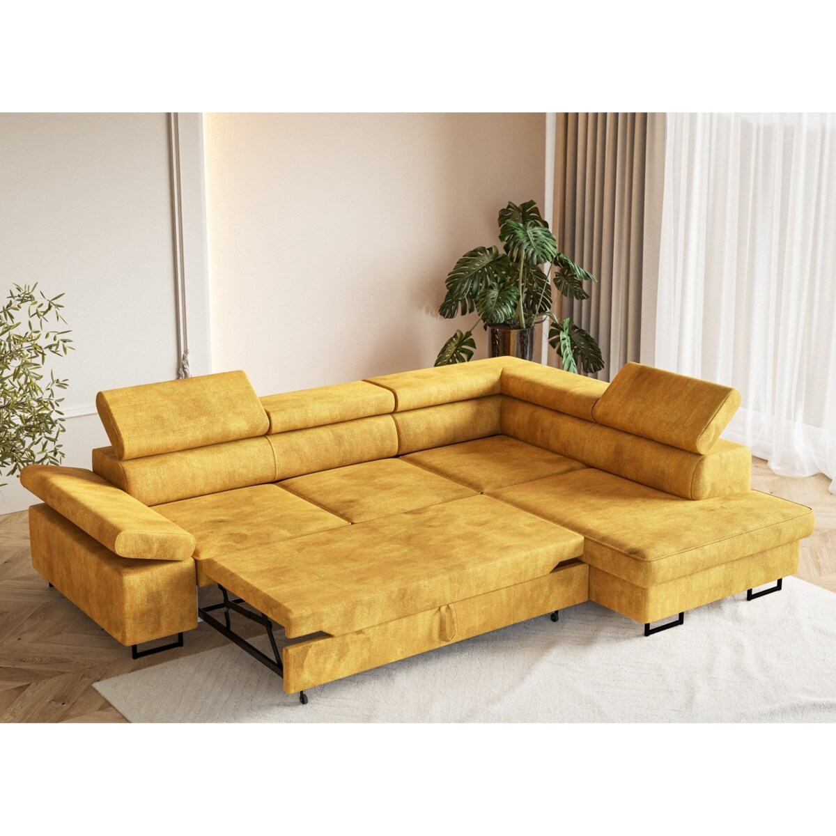 Narożnik ALEX regulowane zagłówkami, prawostronny-tkanina Terra musztardowy