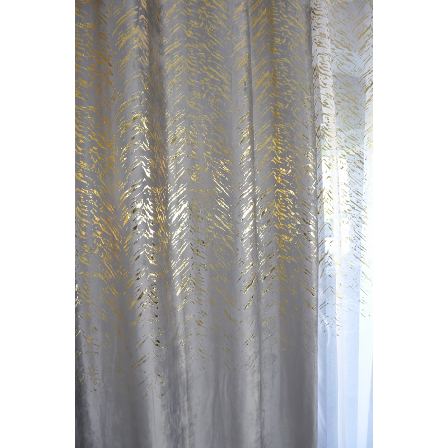 zasłona welurowa "velvet glow" złoty print 140x250 cm szary
