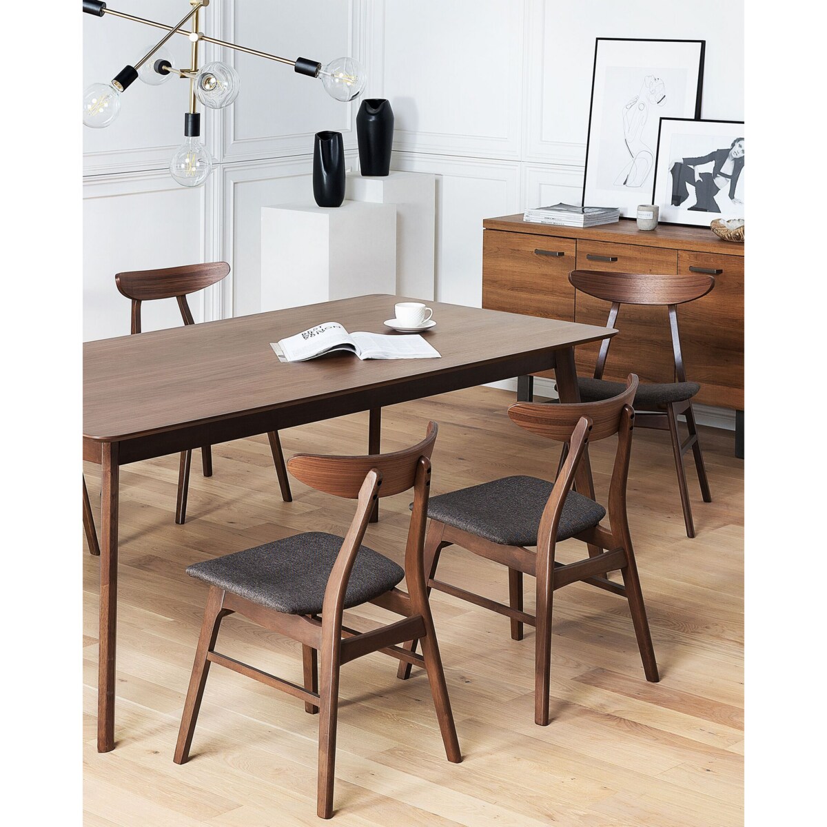 Zestaw 2 krzeseł do jadalni drewniany ciemny z szarym LYNN