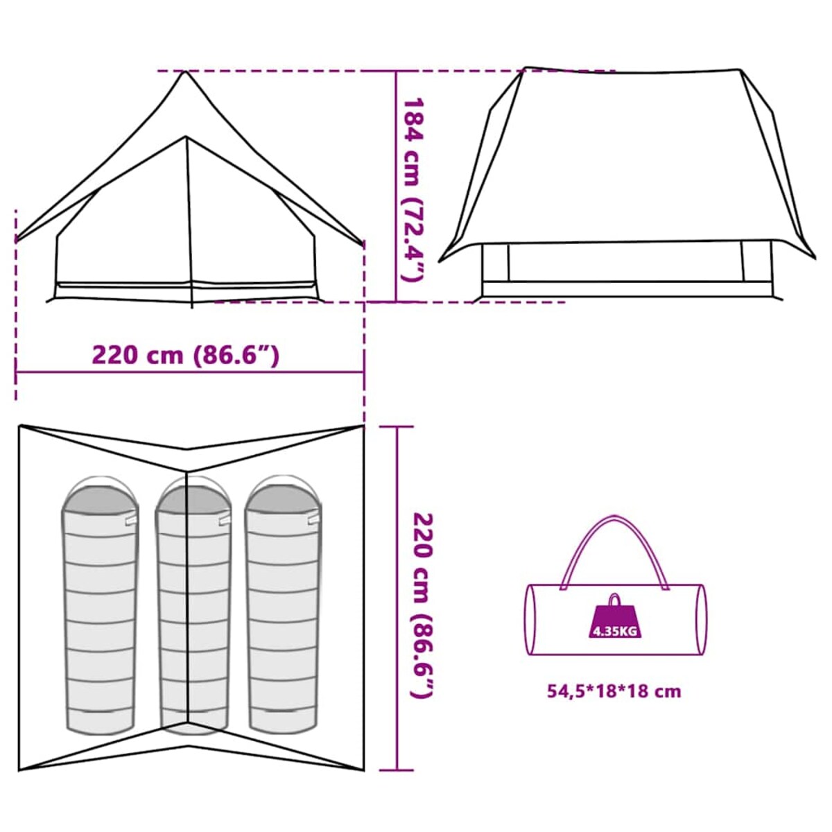 vidaXL Namioty Szary i pomarańczowy 220 x 233 x 184 cm Poliester
