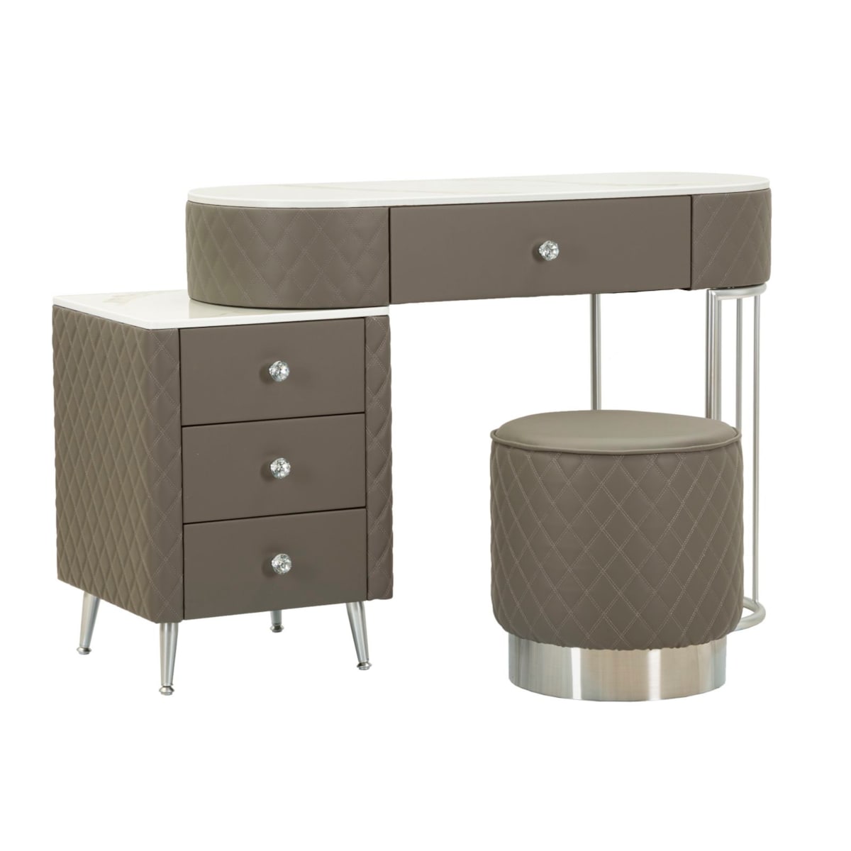 Toaletka z taboretem Sharon Legs, 120 x 40 x 75 cm, zestaw do makijażu, szary, srebrny, styl glamour, Mauro Ferretti