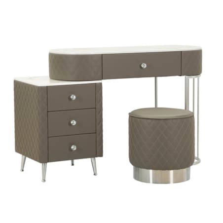 Toaletka z taboretem Sharon Legs, 120 x 40 x 75 cm, zestaw do makijażu, szary, srebrny, styl glamour, Mauro Ferretti
