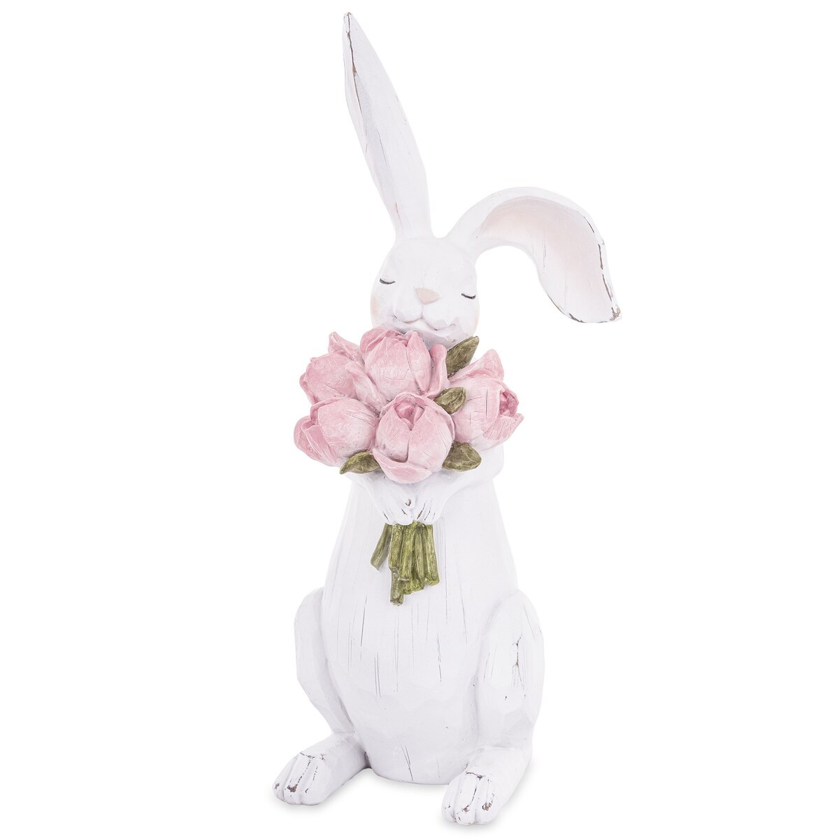 Dekoracja - króliczek z bukietem tulipanów 45x14,5x17 cm LEPRE - II