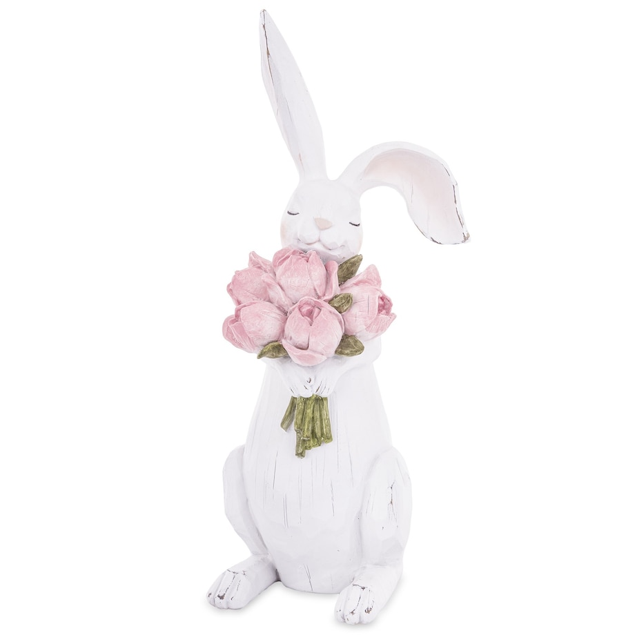 Dekoracja - króliczek z bukietem tulipanów 45x14,5x17 cm LEPRE - II