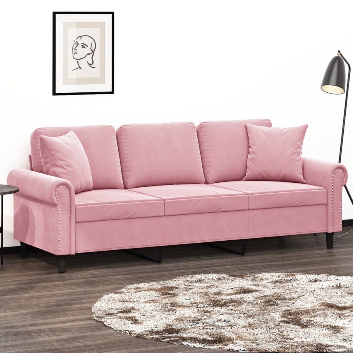 vidaXL 3-osobowa sofa z poduszkami, różowa, 180 cm, aksamit