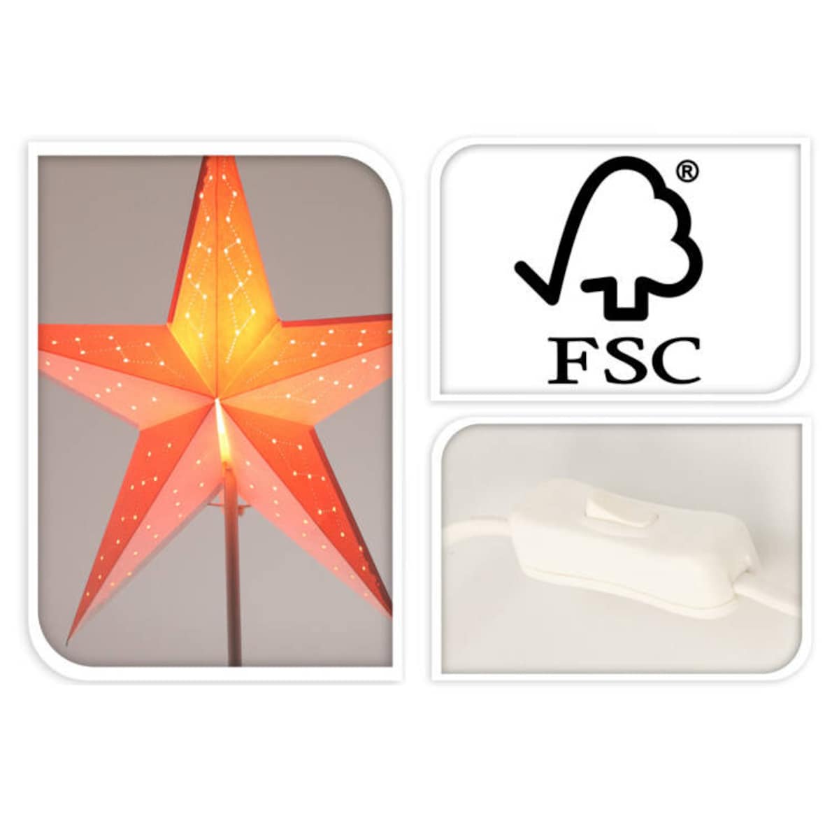 Dekoracyjna gwiazda świecąca z papieru, metalowy stojak, 36 cm