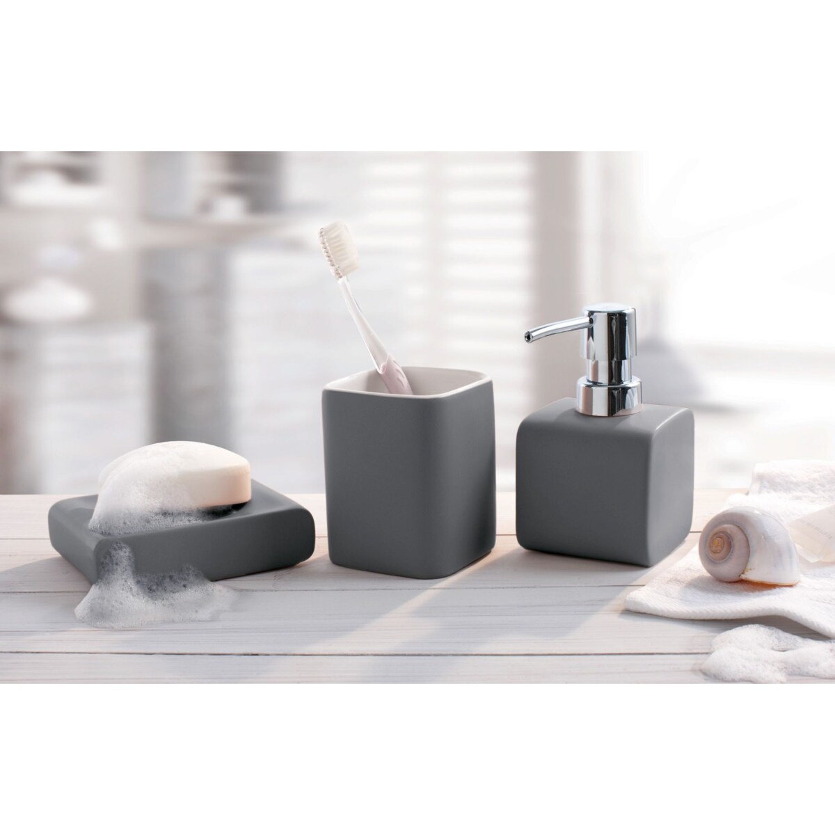 Kleine Wolke Cubic Ceramiczny Dozownik do mydła naturalny beż