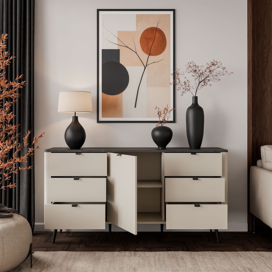 Komoda do przedpokoju AUTUMN 1D6S z sześcioma szufladami, kaszmir / szary kamień