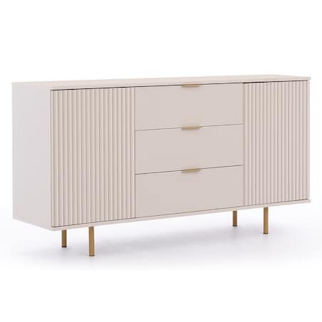 Komoda dwudrzwiowa z szufladami ryflowana beżowa/złote nóżki Molly