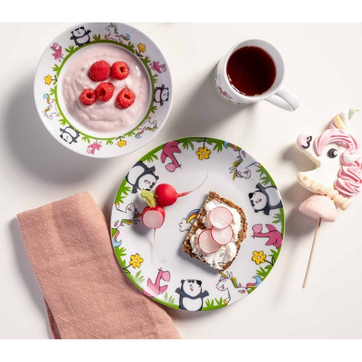 Zestaw 3cz naczyń dla dzieci flaming BAMBINI AVVENTURA - Leonardo