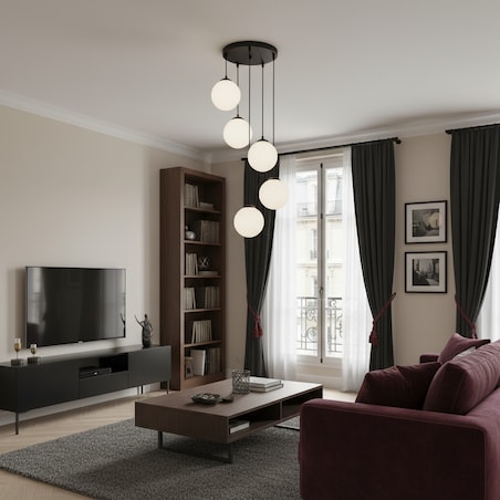 lampa wisząca 5 punktowa kaskadowa edylit kule białe czarna