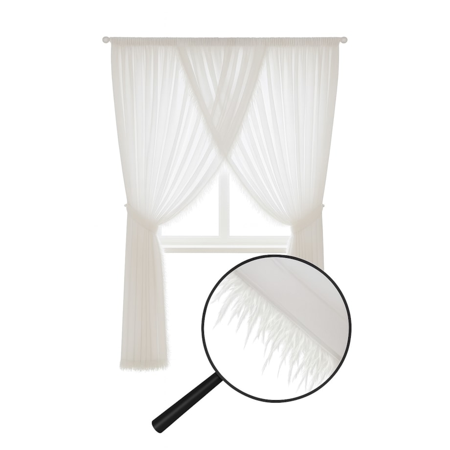 firana zakładana na tasmie "noel" z piórkami 400x270 | biała